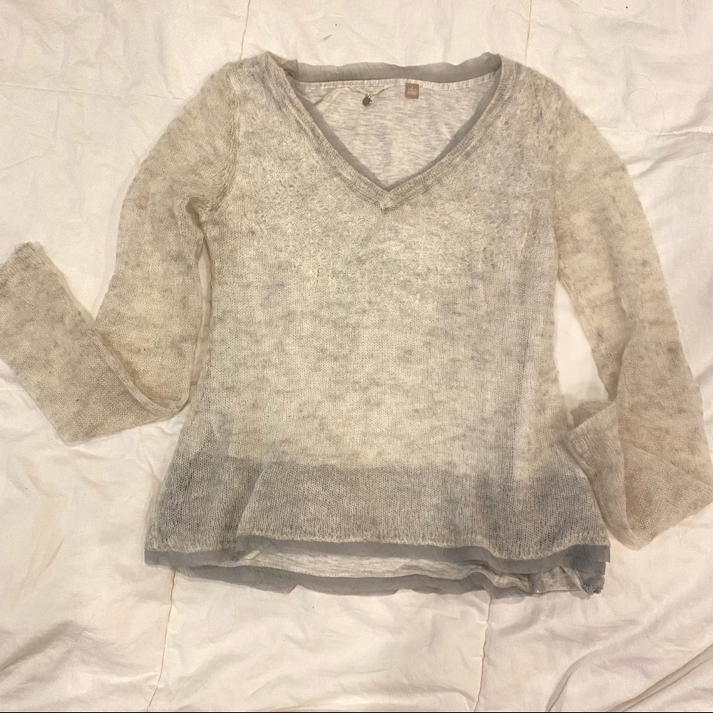 Anthropologie | Knitted & Knotted Alessia Alpaca Wool Sweater w/ chiffon trim